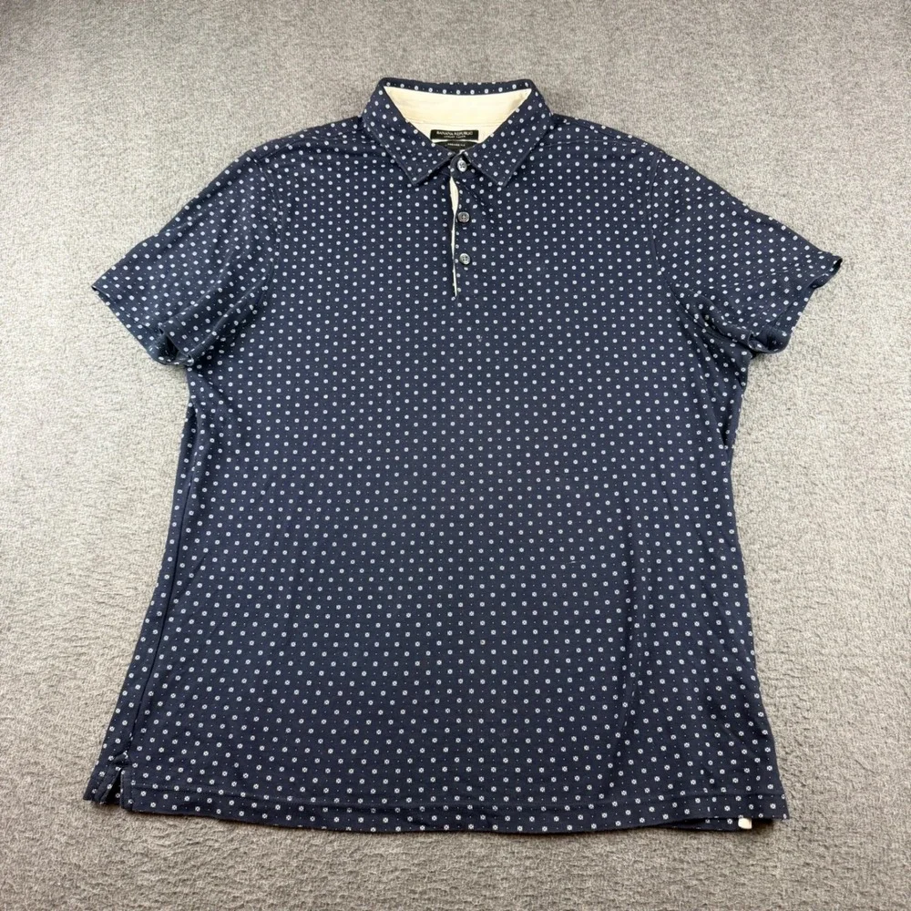 Banana Republic Polo Shirt Men's XL Navy Blue Luxury Touch Geometric Short Slv